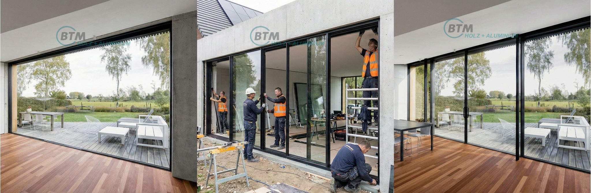 Moderne Glasschiebetüren aus Holz