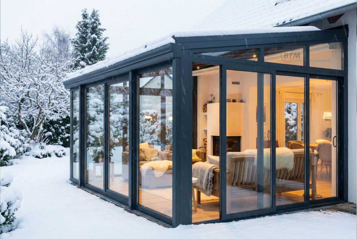 Moderner Aluminium Wintergarten in Osterholz bei Schnee