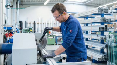 Präzise Fertigung von Aluminiumprofilen in unserer Werkstatt in Osterholz-Scharmbeck – BTM Holz-Alu Handwerk.