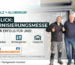 Rückblick-Beitrag der Firma BTM Holz + Aluminium. Oben links das BTM-Firmenlogo. Großer Text: "RÜCKBLICK: MODERNISIERUNGSMESSE" und "EIN VOLLER ERFOLG FÜR UNS!". Icons für Terrassendächer, Wintergärten und Carports. Unten links das Volksbank-Veranstaltungslogo mit dem Text: "18.-19. APRIL | STADTHALLE OSTERHOLZ-SCHARMBECK". Rechts drei lächelnde Männer (BTM-Team) in Arbeitskleidung und Jeans, die Daumen hoch geben, vor einem BTM-Modellstand. Ganz unten die Tagline: "Präzise geplant. Fachgerecht montiert.